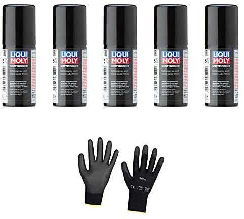 Iloda 5xOriginal Liqui Moly 50ml Motorbike Kettenspray weiß 1592 Schutzhandschuhe