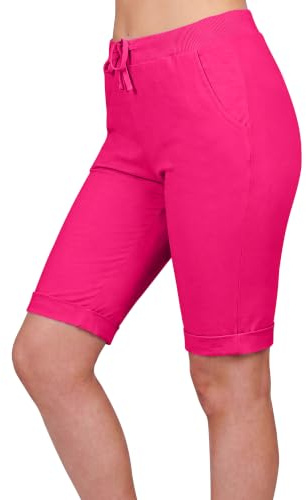 Love My Fashions® Plain Shorts for Women 3/4 Italian Magic Shorts Soft & Stretchy Knee Length Capri Cropped Trousers Elastic Waist Drawstring with Side Pockets Casual Summer Wear Fuchsia Pink