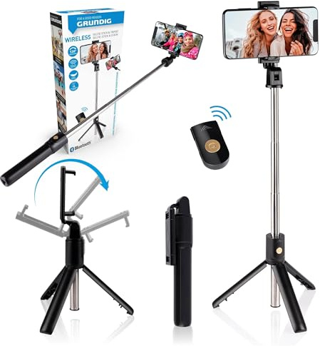 Grundig Perche Selfie et Trépied pour Téléphone Portable Bluetooth avec Télécommande Rotatif 120°