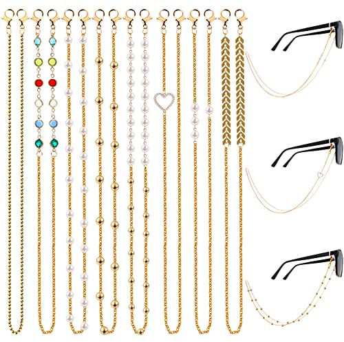 AIGOHOM 8 Stück Damen Brillenkette Colorful Sonnenbrillenkette Pearl Love Wheat Splice Model Brillenketten Lesebrillen Brillenband für Frauen