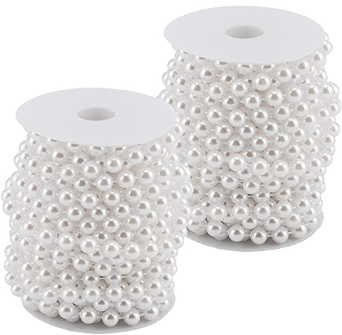 ZEONHEI 2 filo di perle decorative, adatto per Natale, feste, compleanni, matrimoni e come decorazione per la tavola, bianco, 10mm x 10 m