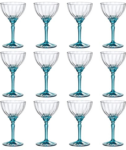 Bormioli Rocco 12x Blue 240ml Florian Espresso Martini Glasses - Vintage Glass Champagne Cocktail Prosecco Wine Gin Coupe Saucers Gift Set