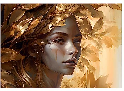 Fototapete Frau Gesicht 3D Effekt Abstrakt Gold - inkl. Kleister - für Wohnzimmer Schlafzimmer Flur Vlies Tapete Wandtapete Vliestapete Motivtapeten Montagefertig (416x254 cm)