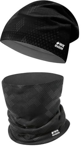 WK IEASON Winter Thermofleece Mütze Halswärmer Set, Winter Laufmütze und Thermosnoods, Unisex Schal und Fleece Mütze für Laufen Joggen Skifahren Radfahren Snowboarden Klettern Outdoor Sport