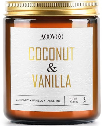 AOOVOO Coconut Vanilla Candles - 9 oz Scented Candles, Aromatherapy Candle, Soy Candle for Home Scented