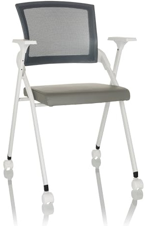 hjh OFFICE Chaise Visiteur Pliable Priority II W PU Chaise de conférence, Charge maximale 150kg, avec roulettes, Dossier résille, Gris