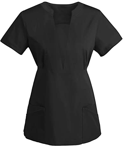 Tunique Médicale Femme Col en V Manche Courte Uniforme De Travail Blouse Infirmiere Femme Professionnelle Uniforme D'infirmière Uniforme De Travail Femme Esthéticienne Couleur Unie