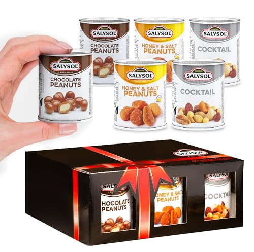 Salysol Snacks Nuts Chocolate Peanuts, Honey Peanuts, Spicy Cocktail 6 x 50g Cans - Chocolate Gift Box - Delicious Pure Natural Nuts - Thoughtful Gift Sets for Men and Women