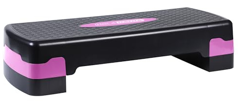 HolaHatha Compact Portable Aerobic Step Platform Workout Exercise Equipment, Fitness Cardio Stepper with Adjustable Height for Home Gym & Travel, Pink
