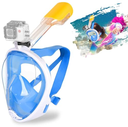 SENTAIMAO Máscara de esnórquel de cara completa para adultos con vista panorámica/diseño antivaho antifugas/soporte para cámara deportiva (azul L/XL)