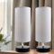 Nachttischlampe Weiß 2er Set (ohne Glühbirnen), Tischlampe mit Kabelschalter, E27 Fassung, Lampenschirm aus Leinenstoff, Modern Tischleuchte für Schlafzimmer, Wohnzimmer, Schreibtisch, Kinderzimmer