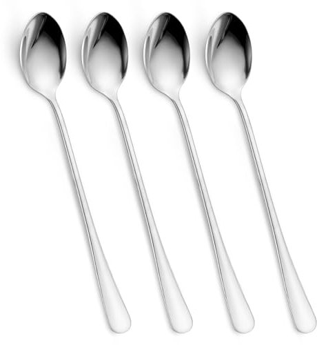 YUXIANLB 4 Pcs 8-Inch Ice Tea Spoons, Long Coffee Spoons For Coffee Bar, Long Handle Teaspoons, Stainless Steel Stirring Spoons, Coffee Bar Accessories For Cocktail Stirring, Iced Tea, Dishwasher Safe