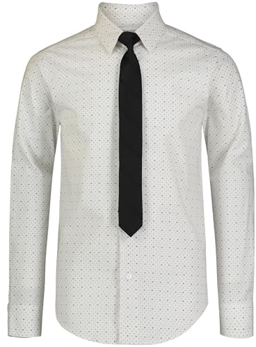 Calvin Klein Boys' Long Sleeve Button-Down Collared Dress Shirt with Tie and Chest Pocket, Logo White, 18