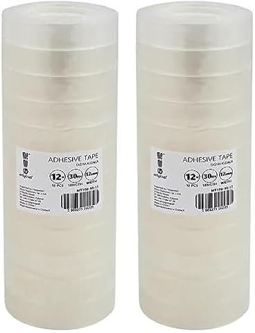 memobe Amex Klebeband - Transparente Allzweckband - Schule Büro Arbeit - Klebefilm beständig haltbar - klarer Tesafilm mit Akrylkleber - Mehrzweck Klebe Rollen - 12mm x 30m, 12 Stk. (Packung mit 2)