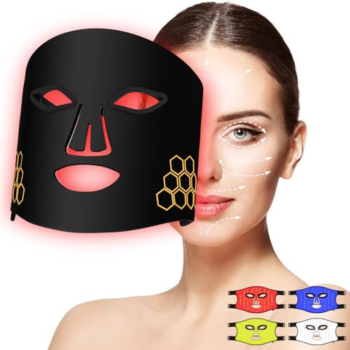 Maschera viso a LED, maschera per terapia con luce rossa con 4 modalità di luce e telecomando, 216 lampadine a LED, maschera per terapia con luce a infrarossi in silicone flessibile per acne, rughe