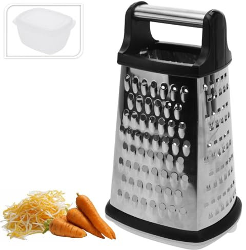 Rallador con recipiente integrado, ralladores de acero inoxidable de 4 lados para queso parmesano, limón, verduras para cocina Envenzo