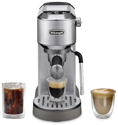 De'Longhi Dedica Duo Compact Espresso Machine - Cold Brew Coffee Maker with Milk Frother Wand- for Espresso, Hot & Iced Coffee, Cappuccinos, Lattes & Home Barista Brewing, Stainless Steel Finish