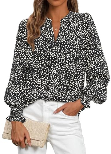 MASCOMODA Womens Boho Floral Long Sleeve Tops Fall Fashion 2025 V Neck Loose Chiffon Work Blouses Dressy Casual Ruffle Shirts(Floral Black,X-Large)