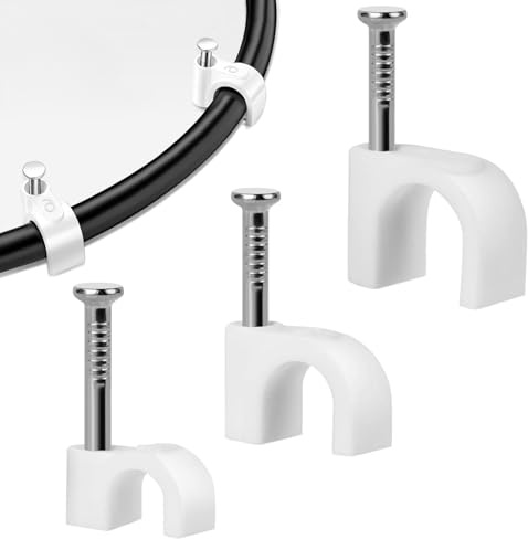 WUBAYI Lot de 300 agrafes rondes pour câbles - Tailles 4 mm, 6 mm, 8 mm - Attaches murales durables, supports de câbles pour câbles, clips de rangement de câbles avec clou inséré, pour câble haute