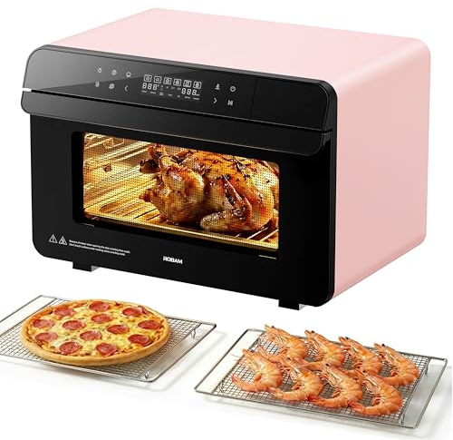 ROBAM Toaster Steam Combi Oven, Countertop Air Fryer 20-in-1 Oven with Convection & Grill, Stainless Steel Interior, 3-Layer Insulated Glass Door, 3 Steam Modes, 30 Built-In Recipes (Pink)