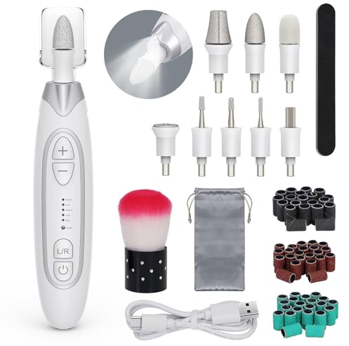 PELCAS Electric Nail File, 5 Speeds Manicure and Pedicure Kit, Cordless Nail Drill, Toenail Grinder for Thick Toenails with LED Light, Dremel Tool Kit for Human, Pet, Toenails, Natural & Acrylic Nails