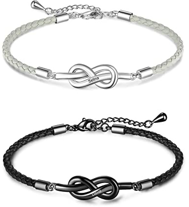 kaululu Braccialetti Personalizzati per Coppie con Nomi Iniziali per Uomo Donna, Braccialetti Infiniti Magnete per Lui Lei Fidanzati, Regali Anniversario San Valentino (A)
