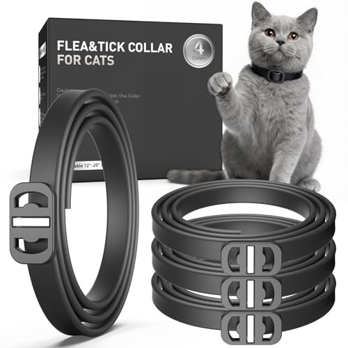 Flea and Tick Collar for Cats, 4 Pack Cat Flea Collar with Natural Essential Oils, Adjustable for All Cats & Kittens(Black)