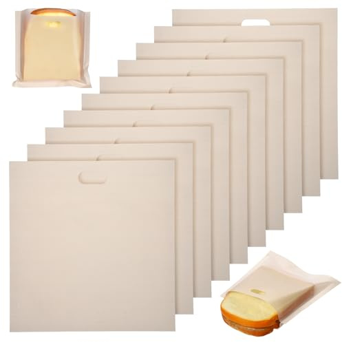 10 sacchetti antiaderenti riutilizzabili per toast, 16,6 x 16,1 cm, sacchetti per tostapane, sacchetti antiaderenti per toast, pezzi di pizza, formaggio, panini, snack e pollo