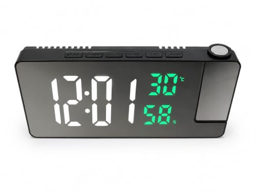 Genérico Reloj Despertador Digital con Proyector, Pantalla LED, Temperatura y Humedad, Color Negro