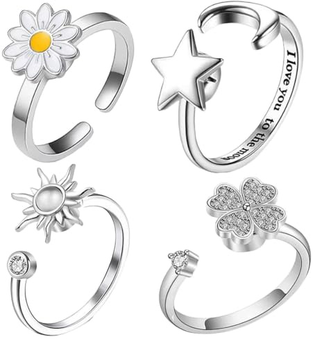 Fidgetringar För Kvinnor Justerbar Och Moderiktig | Måne Sol Blommor Ringar Spinner För Tonåringar Och Vuxna Och Damer Och Flickor Och Scen Och Samling Och Cosplay Och Pendling