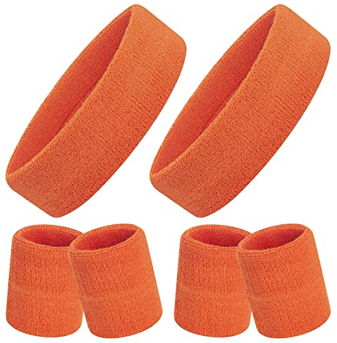 ONUPGO Svettbandsset, sport pannband armband set (6 st) svettband frotté tyg armband handled svettband pannband fukttransporterande svettabsorberande pannband (orange)