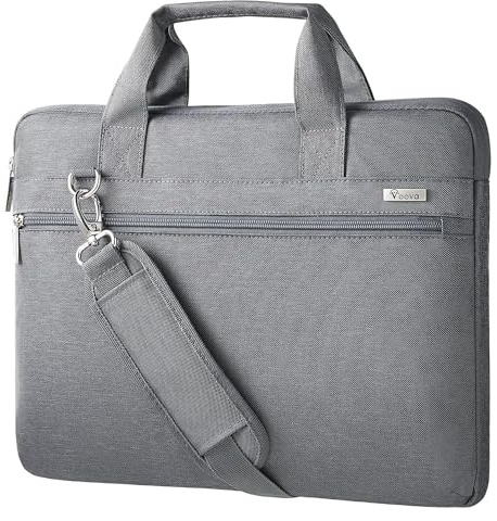 Voova Laptop Bag 15.6 Inch, Waterproof Case with Shoulder Strap, Grey | Waterproof Oxford case with soft lining, thick foam, storage pockets, adjustable strap and handle for 14-15.6 inch laptops.