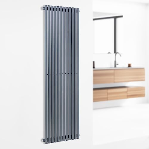 Besoa Delgado - Röhrenheizkörper, 2-in-1: Mittel- oder Seitenanschluss / 1/2 Anschlüsse, Wandinstallation, max. 70°C/max. 10, 1 bar, Slim, 8-20 m², 160x45 Heizkörper, 12 Vertikalrippen, 822W, grau