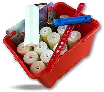 Ensemble à peindre complet | 13 rouleaux mousse alésage 8 mm | Monture courte | Seau 14 litres | Mélangeur plastique | Grille essorage acier galvanisé | Kibros SO1412A