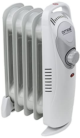 AMOS 650W Electric Oil Filled Radiator Heater 5-Fin Portable Thermostat Heating Appliance with 3 Heat Settings, Safety Shut Off, and Power Indicator Light