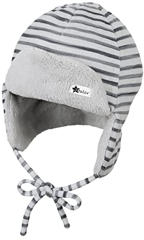 Sterntaler Baby - Jungen Mütze Baby Fliegermütze Streifen mit Flausch, hellgrau, 47
