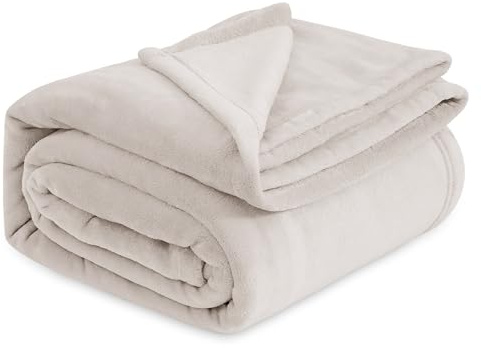 Bedsure Plaid Polaire Couverture Canapé - Douillette en Microfibre en Flanelle, Douce et Chaude, Jeté de Canapé Grande Taille, XXL 220 x 240 cm, Beige