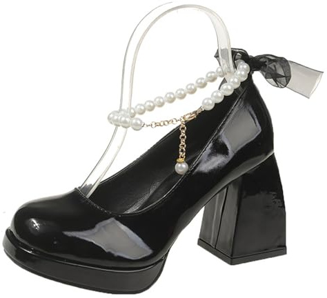Ulalaza Mujer Plataforma Mary Janes Corazón Gato Hebilla Remaches Tobillo Lolita Gótico Princesa Plataforma Bombas Charol Thorn Vintage Tradicional Bordado Superior Zapatos de Vestir