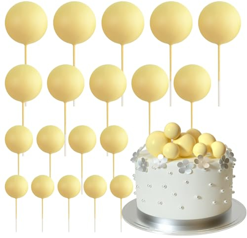 ASTARON 20 Pcs Ball Cake Topper Decorations Mini Balloons Cake Topper Sticks Yellow Balls Cake Picks Cake Topper Balls Cake Decorations for Wedding Birthday Cake Decorations