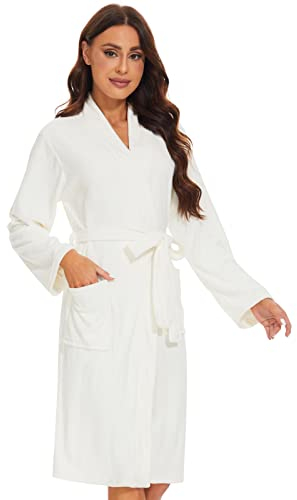 Ymmchy Weicher Bademantel Damen Frottee Morgenmantel Leichte Saunamantel Women Sauna Robe Weiß M
