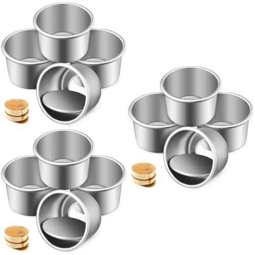 Cabilock 12PCS Redondo Aluminio Molde de Horno Antiadherente Set Moldes para Pasteles Extraíble Para Mini Tartas De Queso Postres Pizzas Y Quiches (2 Pulgadas)