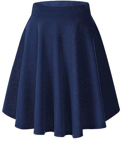 EXCHIC Donna Elegante Vita Elastica Svasata A-Linea Midi Gonna Base Uniforme Plissettata Skater Gonne(S, Blu Marino)