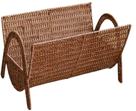 Milageto Revistero de ratán sintético, Cesta de Almacenamiento para baño con Asas, Soporte para revistas Tejido a Mano para Toallas, Obras de Arte