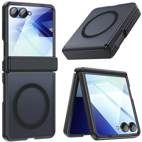 spoovcto for Samsung Galaxy Z Flip 7 Translucent Case: Compatible with MagSafe, TPU Shockproof Hinge Protection, Built-in Screen Protector, Matte Magnetic Armour Phone Cover for Galaxy ZFlip 7, Black