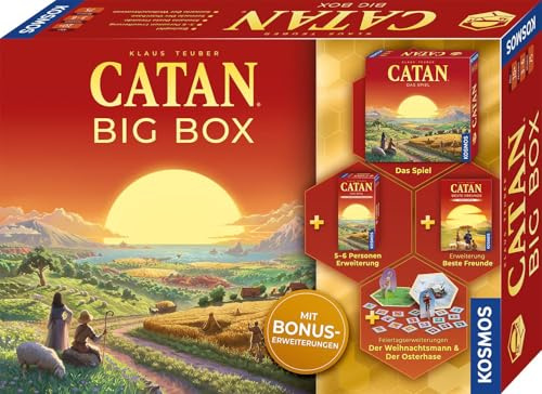 Kosmos 685225 Catan - Das Spiel Big Box, Starterset mit Catan - Das Spiel, inklusive Erweiterung für 5-6 Personen und Feiertagserweiterungen, Siedler von Catan, Brettspiel Klassiker