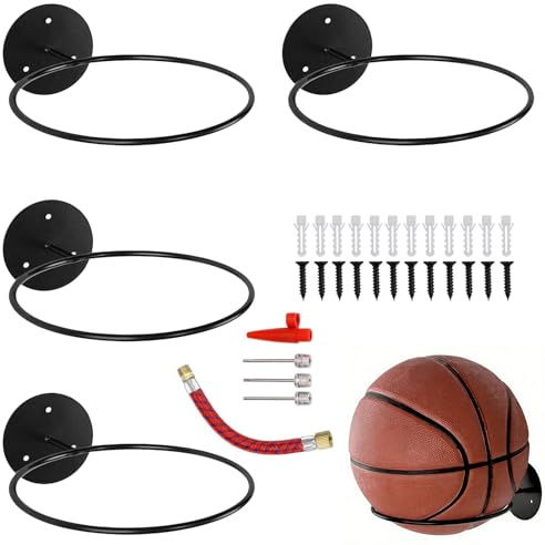 Cerioll 4 Pezzi Porta Palloni Da Muro, Supporto Da Parete Per Pallone Da Calcio, Espositore Per Pallone, Porta Palloni Da Muro In Metallo, Con Viti, Per Basket, Calcio, Pallavolo, Rugby (Nero)