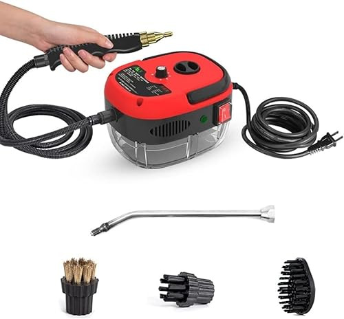 EAFCAuto 2500W Portable High Temperature and Pressure Steam Cleaners, 900 ml capacity, 3 Bar, with Brush Heads For Air Conditioning Kitchen Hood Steam Cleaning Machine for Cars Floor Cleaning (red)
