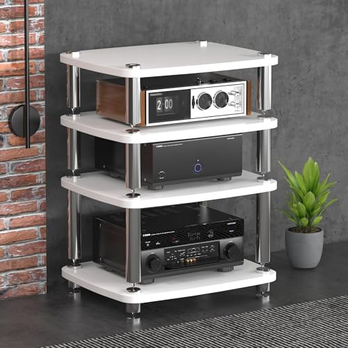 AV-mediastativ med öppen luftdesign, HiFi-högtalarkabinett med delad vibrationsdämpning, litet underhållningscenter for vardagsrums-spelrum, inspelningsstudio(White,2 Tier)