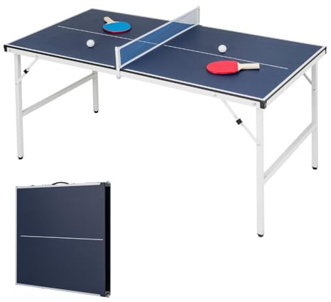 LIFEZEAL Mesa de Ping Pong Mini de Metal, Mesa Plegable de Tenis de Mesa con Red, Raquetas y Pelotas Incluidas, Juego Completo para Jardín y Hogar