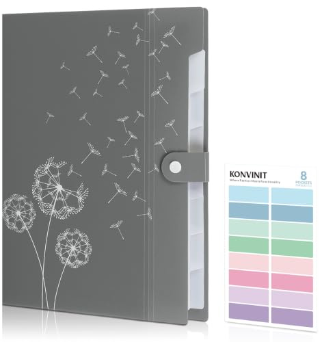 KONVINIT Carpeta para documentos A4, carpeta archivadora A4 con 8 compartimentos, carpeta con compartimentos, carpeta de archivos, carpeta de documentos de plástico, resistente e impermeable, carpeta